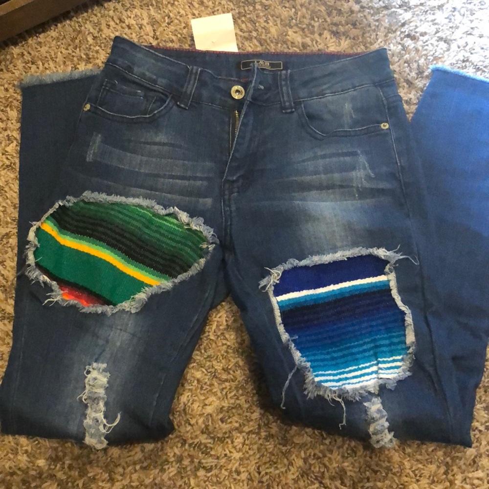 Serape patch skinny jeans